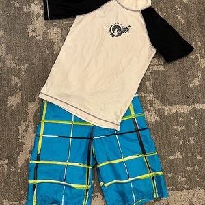 Boy’s Swim Trunks & Shirt, Size 14/16, Green & Blue colors, Crazy 8